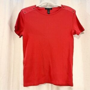 LAUREN Ralph Lauren Ribbed Cotton Blouse in Red